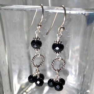 New Genuine Natural Black Spinel Onyx Sterling Silver Earrings